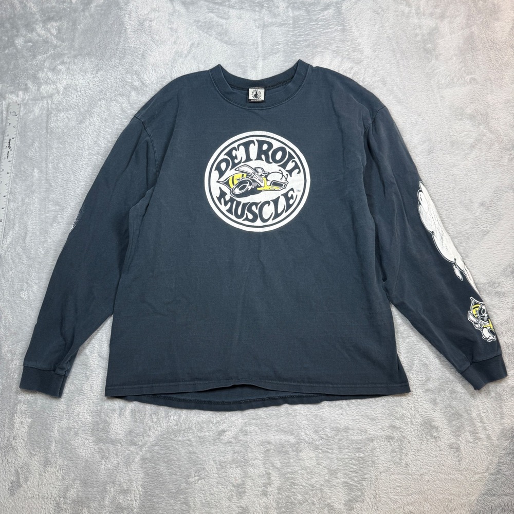Vintage Made In Detroit Long Sleeve Shirt Mens XL Faded Black Muscle Car Faded